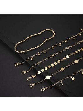 New set of 6 Gold Plated Anklets Moon Stars